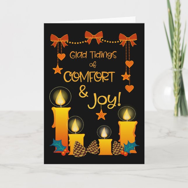 Christmas Glad Tidings with Candles, Bows, Hearts  Card (Front)
