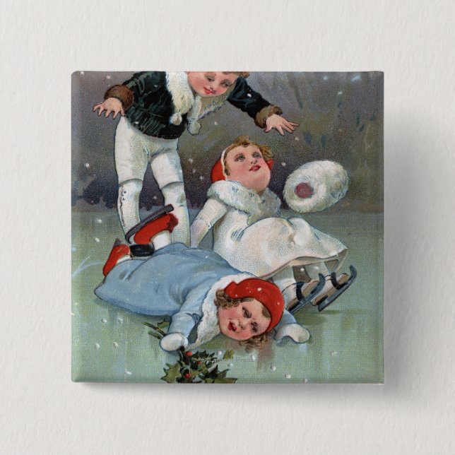 Christmas GladnessIce Skating Kids Collapse Pinback Button (Front)