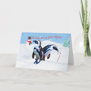 Christmas, Glædelig Jul, Danish, Penguins in Snow Holiday Card