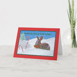Christmas, Glædelig Jul, Danish, Rabbit, Snow Holiday Card