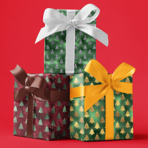 Christmas Glam Foil Metallic Glitter trees Wrapping Paper Sheets