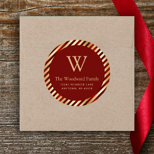 Christmas Glam Stripes Red Gold Address Classic Round Sticker