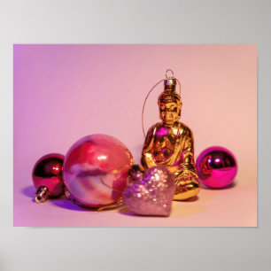 Christmas Glass Ball Ornaments and a Golden Buddha Poster