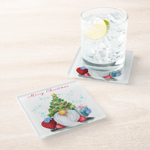 Christmas Glass Coaster Gnome with Gifts