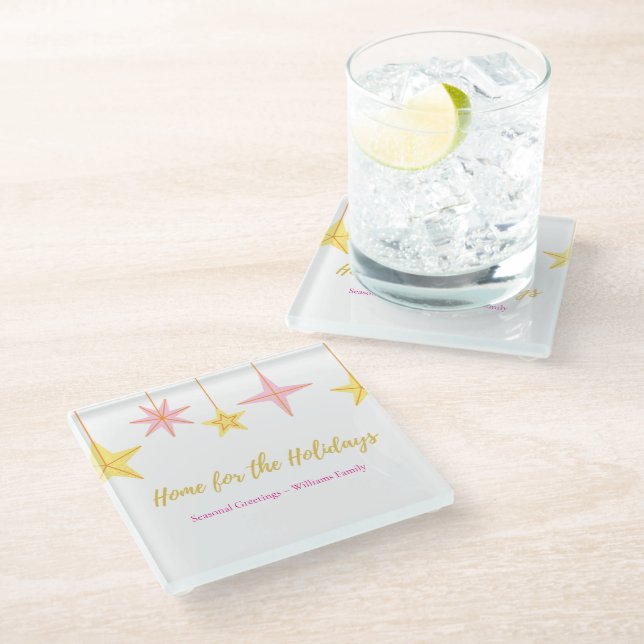 Christmas Glass Coaster with Holiday Motifs (Angled)