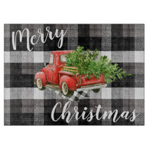 Christmas Glass Cutting Board Red XMAS Truck
