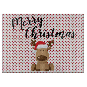 Christmas Glass Cutting Board Reindeer Polka Dot P