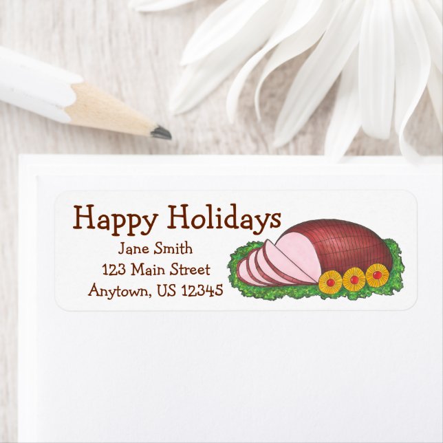 Christmas Glazed Ham Happy Holidays Food Label (Insitu)