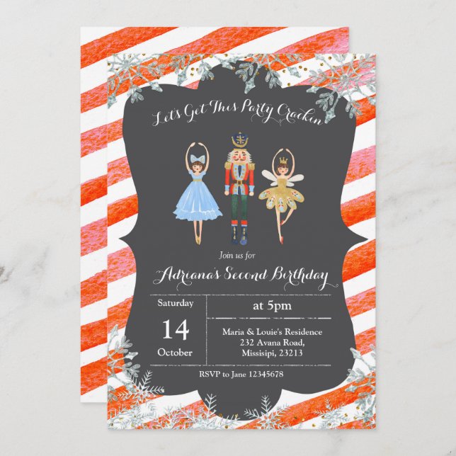 Christmas Glitter Birthday Invite Nutcracker (Front/Back)