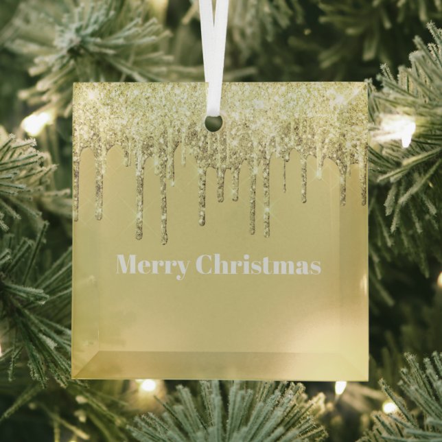 Christmas Glitter Drip Merry Christmas Glass Ornam Glass Ornament (Insitu)