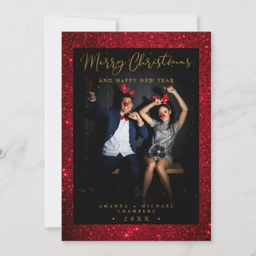 Christmas Glitter Fun Photo Newlyweds Script Holiday Card