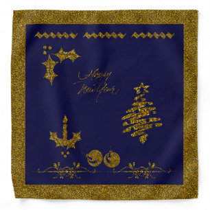 Christmas Glitter Holly Twig, ornaments, candle,  Bandana