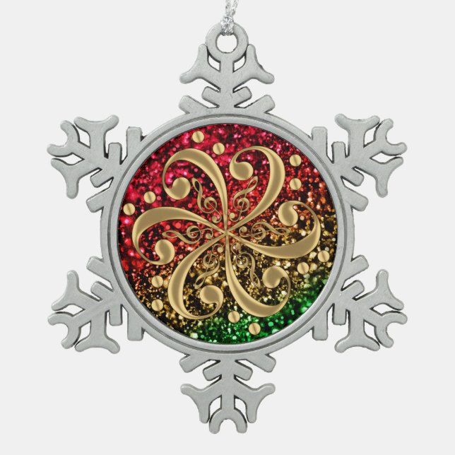Christmas Glitter Musical Clefs Holiday Ornament (Front)