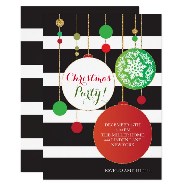 Christmas Glitter Ornament Party Invitations