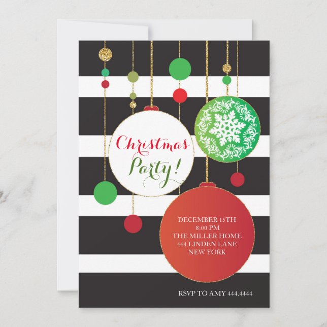 Christmas Glitter Ornament Party Invitations (Front)