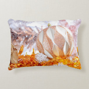 Christmas Glitter Pink & White Ball Accent Pillow