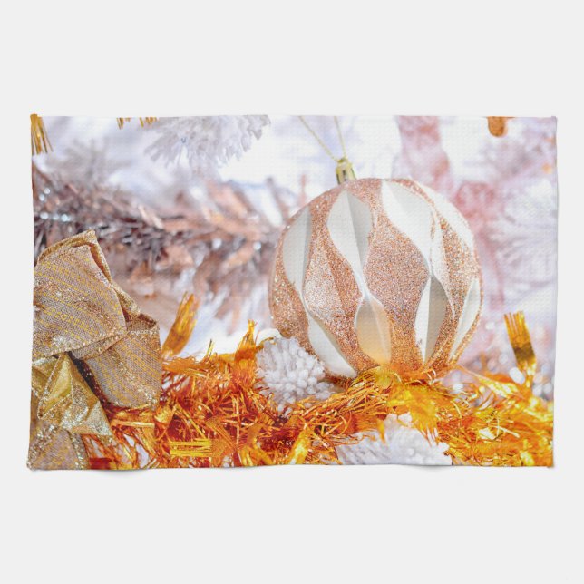 Christmas Glitter Pink & White Ball Kitchen Towel (Horizontal)