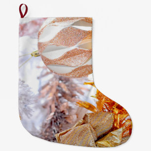 Christmas Glitter Pink & White Ball Large Christmas Stocking