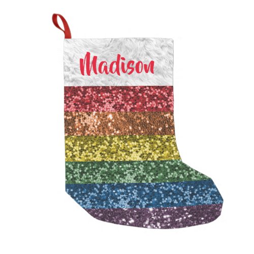 Christmas Glitter Rainbow Pride Personalized Small Christmas Stocking