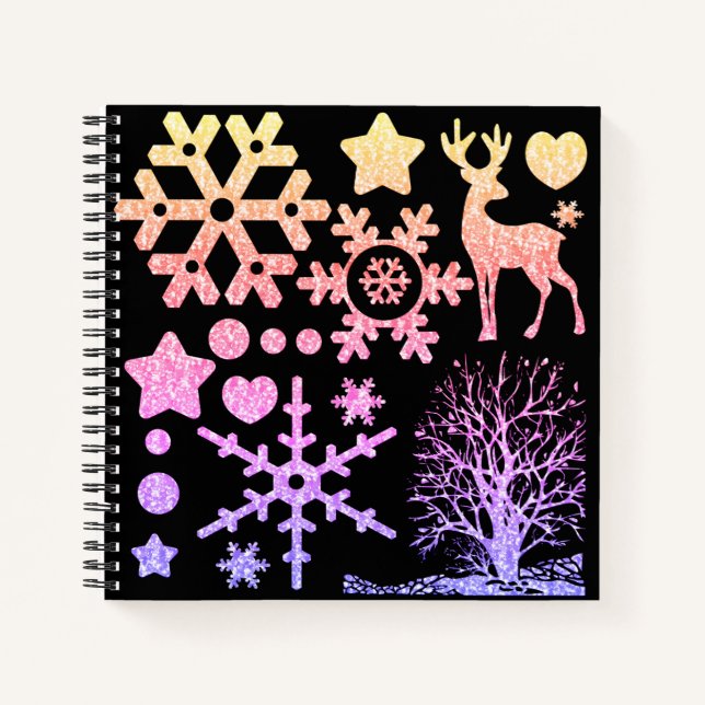 Christmas glitter shine sequin elements star heart notebook (Front)