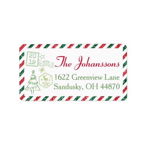 Christmas Glitter Vintage Air Mail Shipping Label