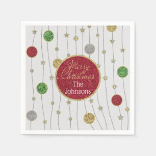 Christmas Glittery Colorful Ornaments Napkins