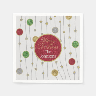 Christmas Glittery Colorful Ornaments Napkins