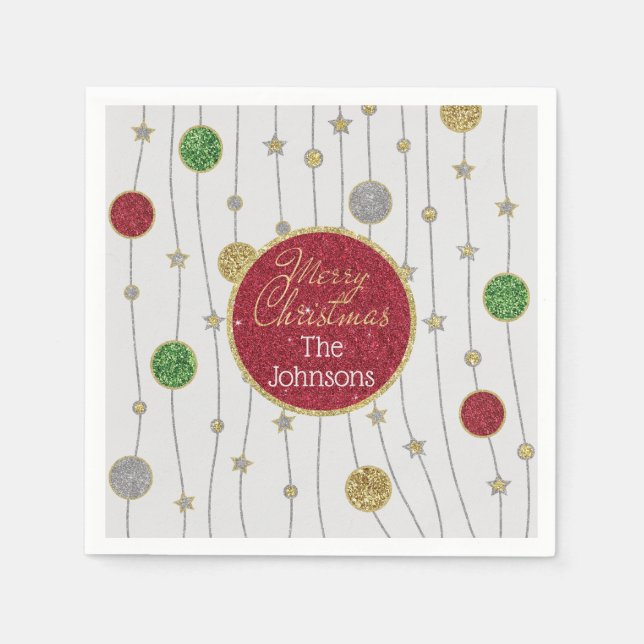 Christmas Glittery Colorful Ornaments Napkins (Front)
