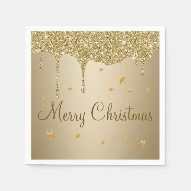 Christmas glittery dripping gold and stars napkins (Front)