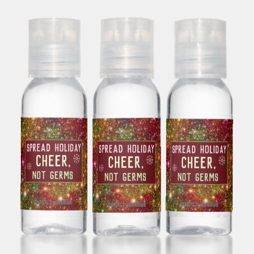 Christmas Glittery Stars Holiday Cheer Custom Text Hand Sanitizer
