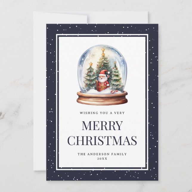 Christmas Globe Santa Claus Snowy  Holiday Card (Front)
