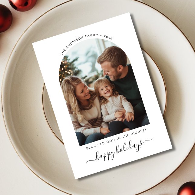 Christmas Glory To God Cute Family Photo Happy Holiday Card (Creator Uploaded)