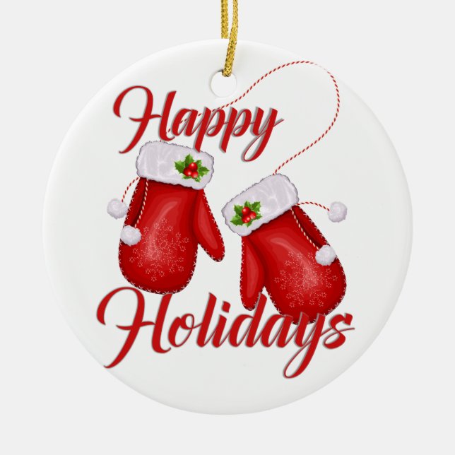 Christmas Gloves Happy Holidays Round Ornament (Front)