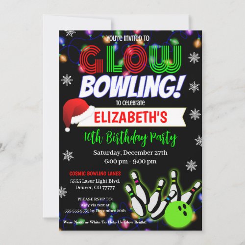 Christmas Glow Bowling Party Invitation