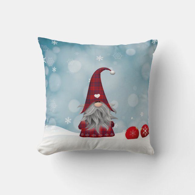 Christmas Gnome And Balls Throw Pillow (Front)
