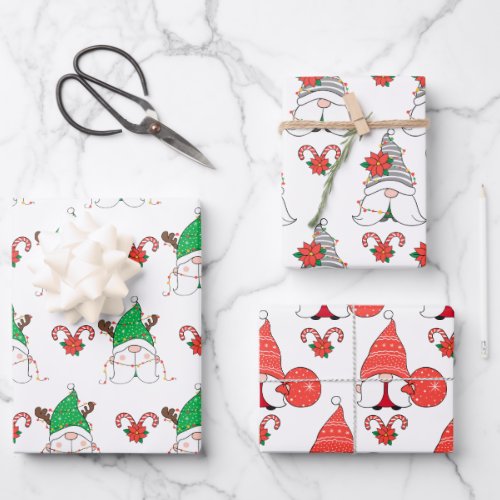 Christmas Gnome And Candy Cane Gift Wrapping Paper Sheets