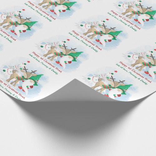 Christmas Gnome and Reindeer Cute Personalized Wrapping Paper
