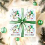 Christmas Gnome and Reindeer Cute Personalized Wrapping Paper<br><div class="desc">Christmas Gnome wrapping paper for you to personalize. The design features a cute gnome, reindeer and decorated christmas tree. The wording is fully editable and currently reads "happy 1st christmas [baby name] lots of love mommy & daddy". It is lettered festive red and green, whimsical typography which you can customize...</div>