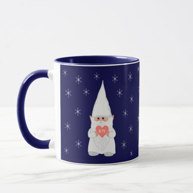 Christmas Gnome and Snowflakes on Navy Blue Mug (Left)