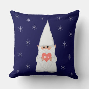 Christmas Gnome and Snowflakes on Navy Blue Throw Pillow