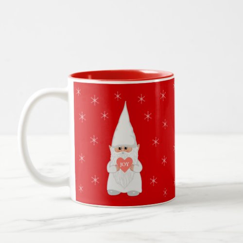Christmas Gnome and Snowflakes on Red Two_Tone Coffee Mug