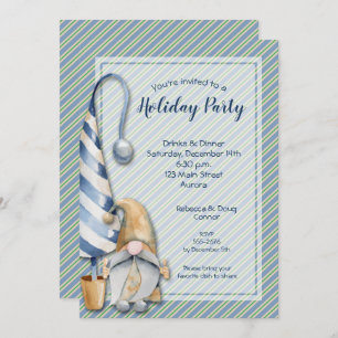 Christmas Gnome and Stripes Holiday Invitations