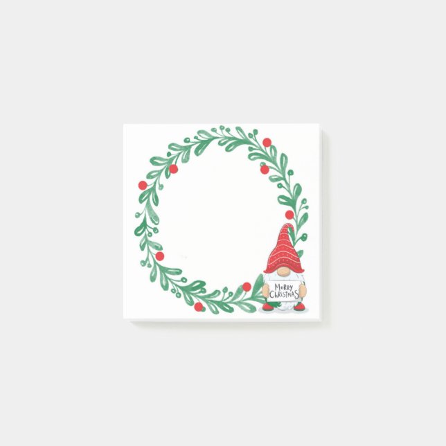 Christmas Gnome And Wreath Post-It Notes (Front)