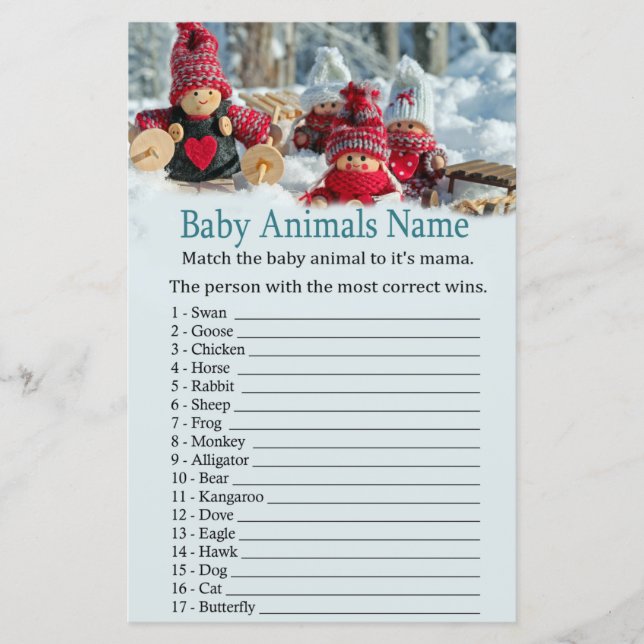 christmas gnome Baby Animals Name Game baby shower (Front)