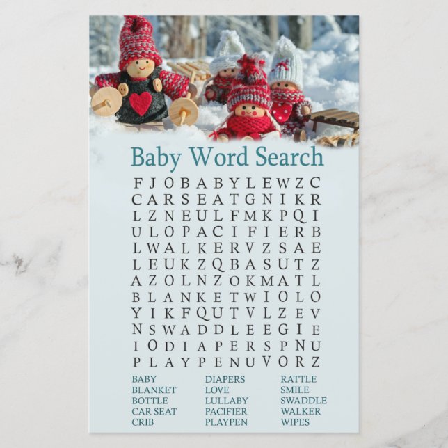 christmas gnome Baby Shower Word Search Game (Front)