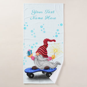 Christmas Gnome Bath Towel Set Custom Text Name