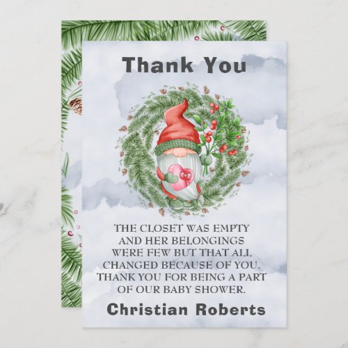 Christmas Gnome Birthday Party Thank You Cards