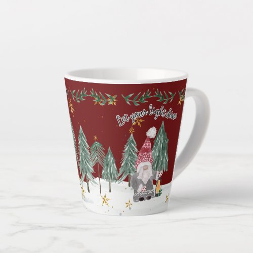 Christmas Gnome Burgundy Light Shine Stars trees Latte Mug