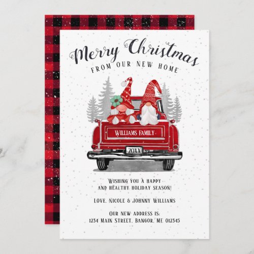 Christmas Gnome Couple Vintage Red Truck Moving Announcement