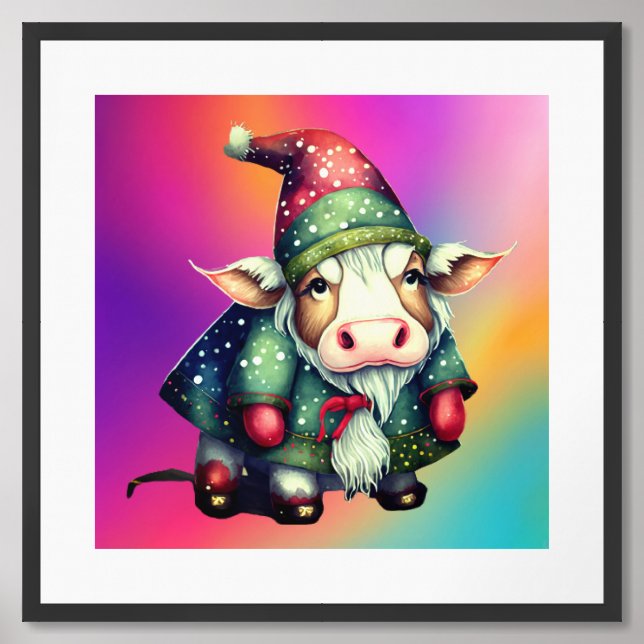 Christmas Gnome Cow Design-83456 Framed Art (Framed Front)